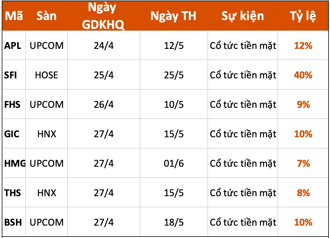 Lịch chốt quyền cổ tức tiền mặt tuần 24/4 – 28/4: Một doanh nghiệp vận tải biển trả cổ tức tiền mặt 40% - Ảnh 1.