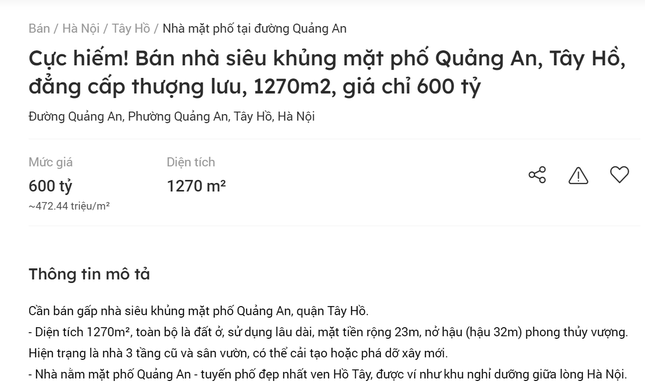 Ồ ạt rao bán nhà đất hàng trăm tỷ giữa lúc thị trường 'đóng băng' - Ảnh 1.