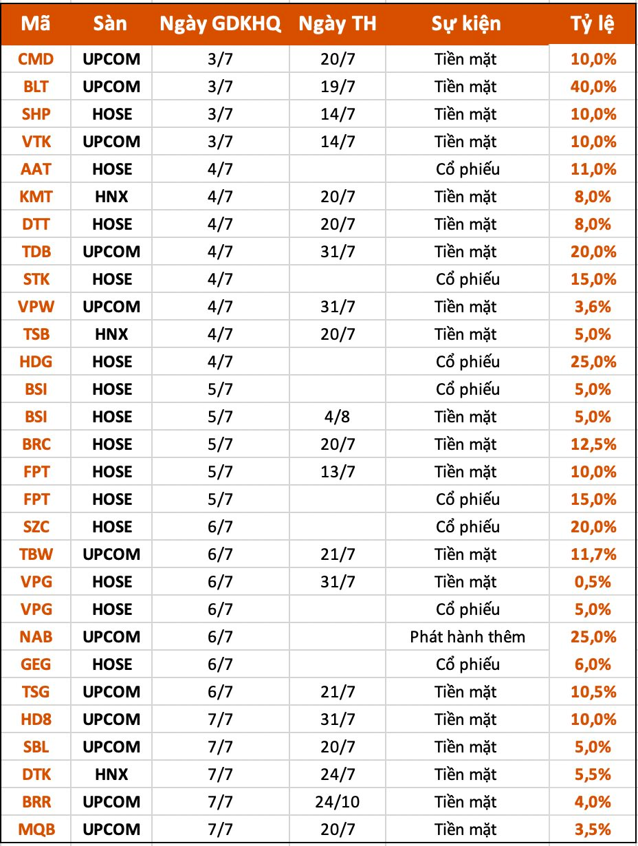 Lịch chốt quyền cổ tức tuần 3/7 – 7/7: Cổ tức tiền mặt cao nhất 40%, một doanh nghiệp chi hơn 1.000 tỷ đồng trả cổ tức - Ảnh 1.