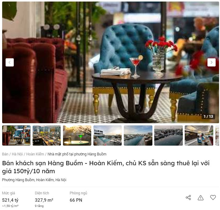 Hy hữu: Rao bán khách sạn phố cổ Hà Nội với giá hơn 520 tỷ đồng, chủ còn sẵn sàng thuê lại với giá 150 tỷ/10 năm - Ảnh 1.